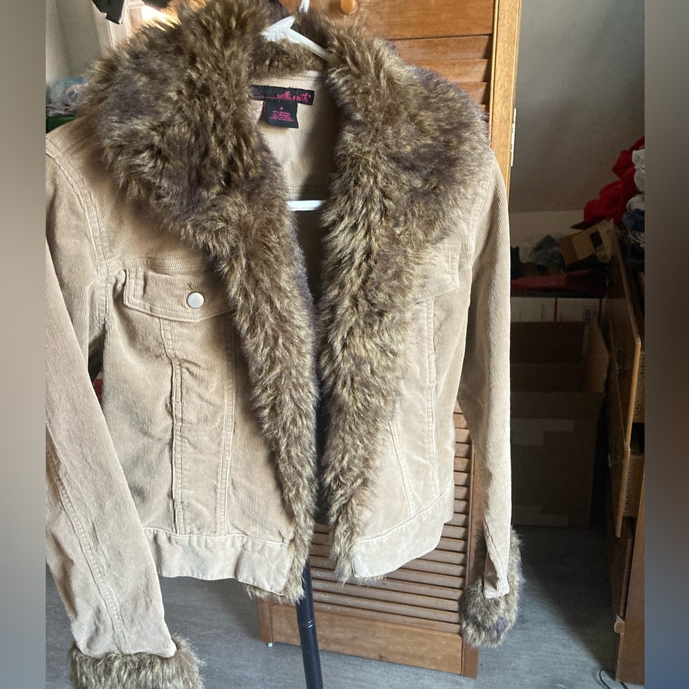Willi Smith Tan Jacket with Faux Fur Collar